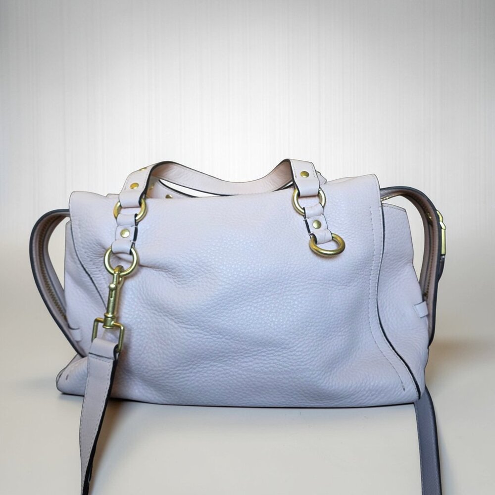 Cole Haan Blush Pink Pebbled Leather Tassel Satchel Crossbody Bag Gold Hardware - Picture 4 of 16
